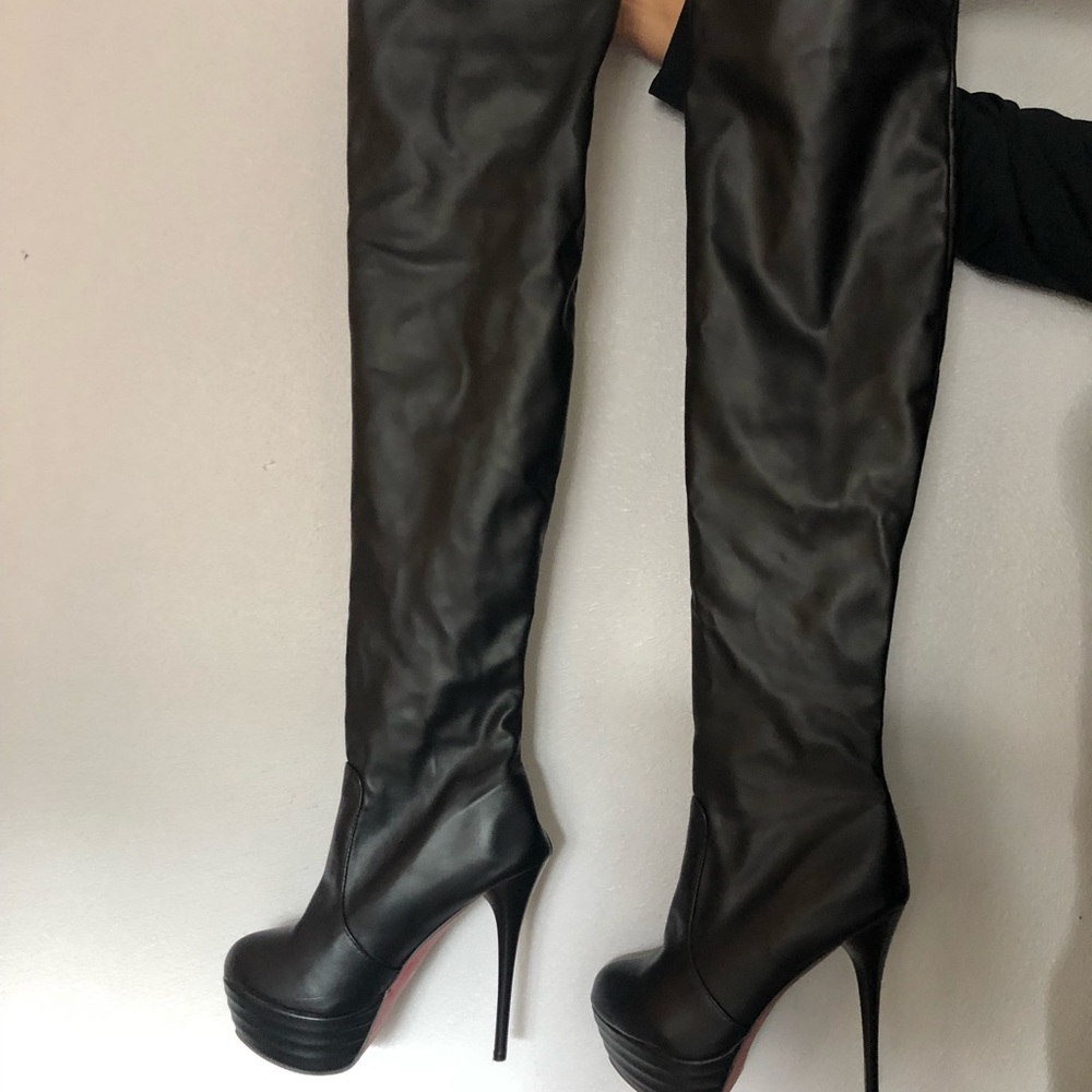 Black Leather Knee High Stiletto Boots w/red sole